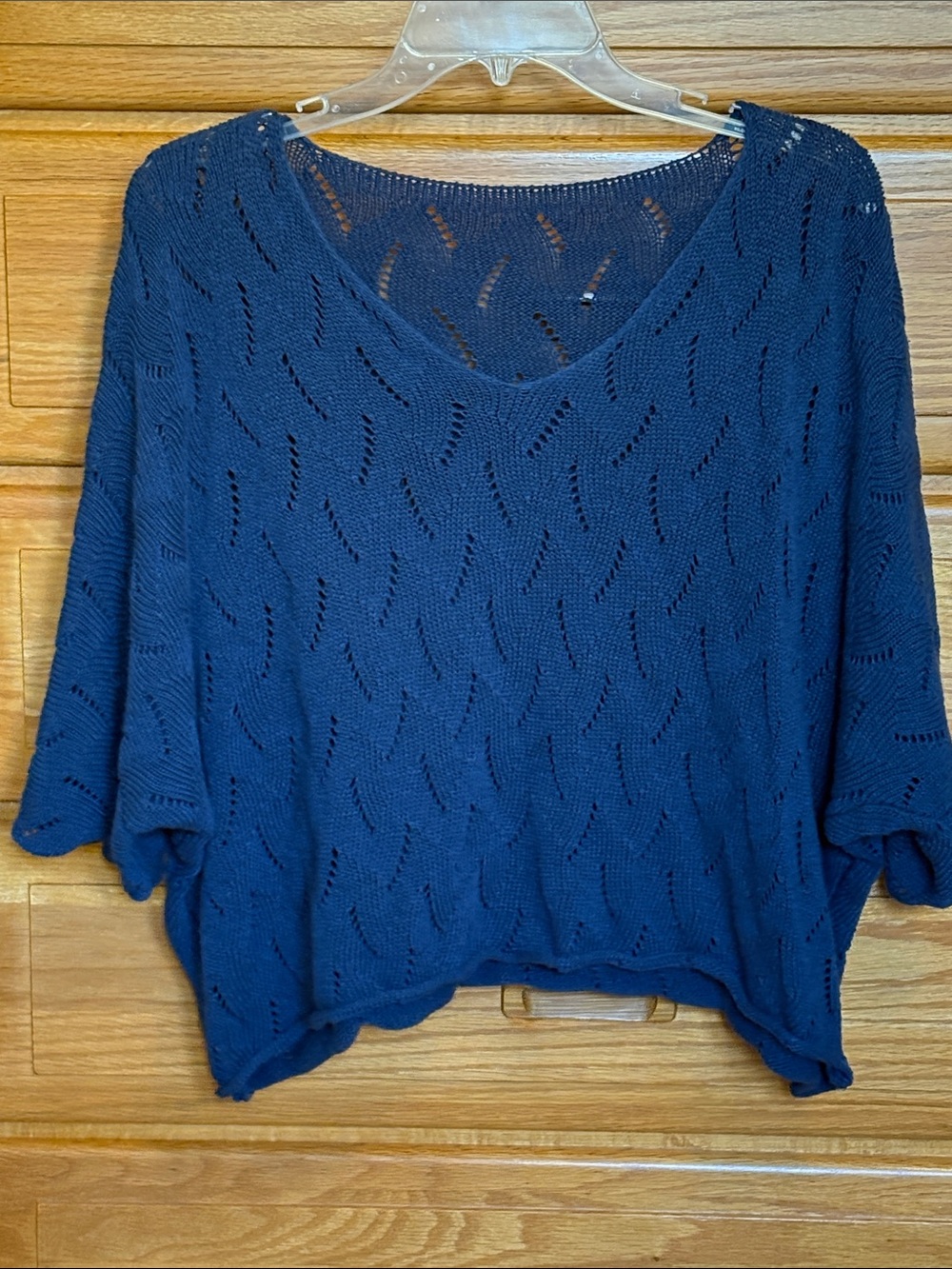Made in Italy Pointelle Open-Knit Blue Dolman Sweater OS